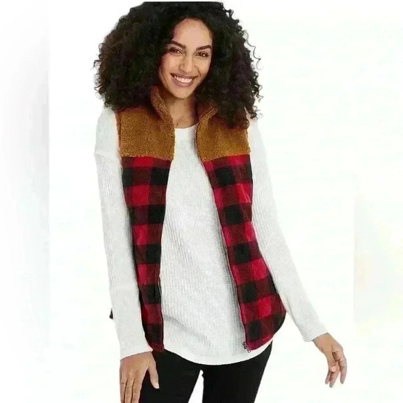NWT Maurice’s Buffalo Plaid Sherpa Block Vest Sz XS - Picture 1 of 6
